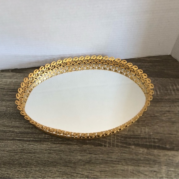 Vtg Ornate Gold Mirrored Vanity Tray - Picture 6 of 13